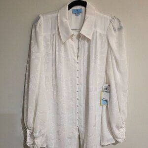 CeCe White Collared Jaquard Blouse -NWT